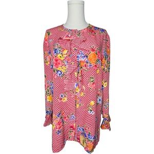 Diane von Furstenberg Vintage Floral‎ Trellis Silk Ruffle Blouse Size L